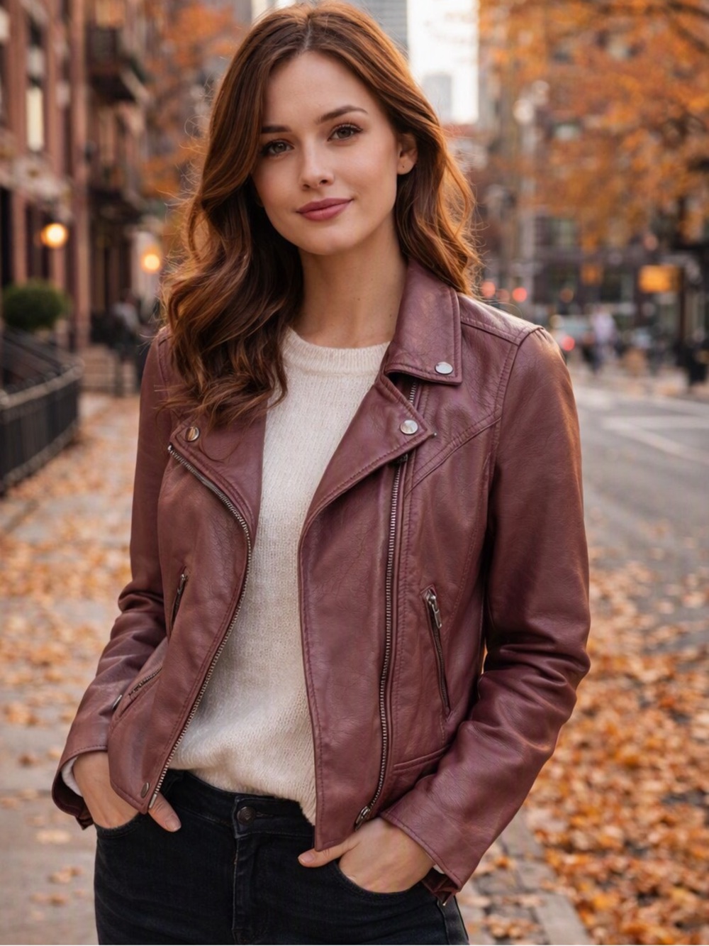 Blank NYC Women's Faux Leather Moto Jacket in Wine